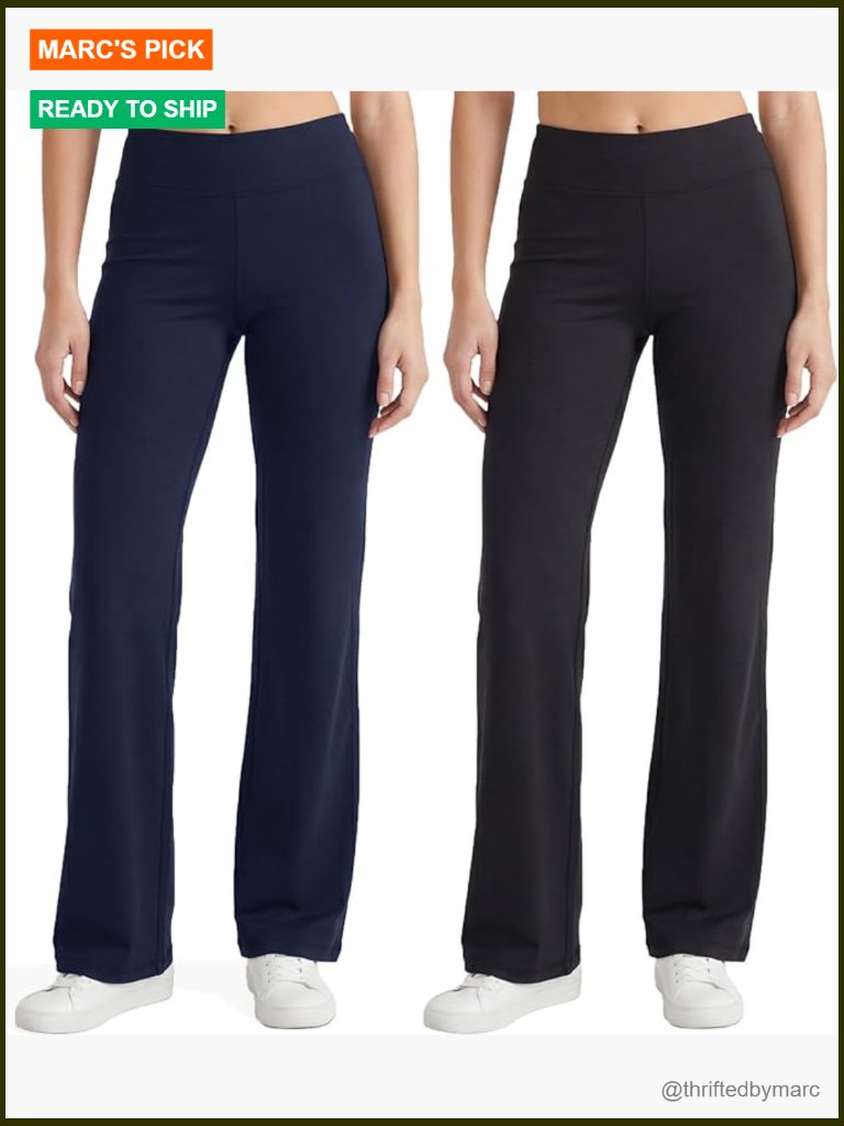Flared Yoga Pants With Wide Waistband, 32.5" Inseam, Cotton Blend, Mid Rise,